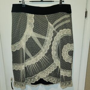 Anthropologie Viola Lace Overlay Knee-Length Skirt 8